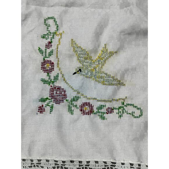 Birds and Flowers, Table Runner, Crochet Edges, 31x31 Tablecloth ~ 251016-WH 348 - Picture 1 of 6